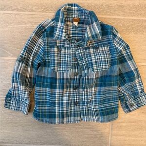 Tea Collection Boys Flannel Blue & White Button Down  Long Sleeves Top Size 2